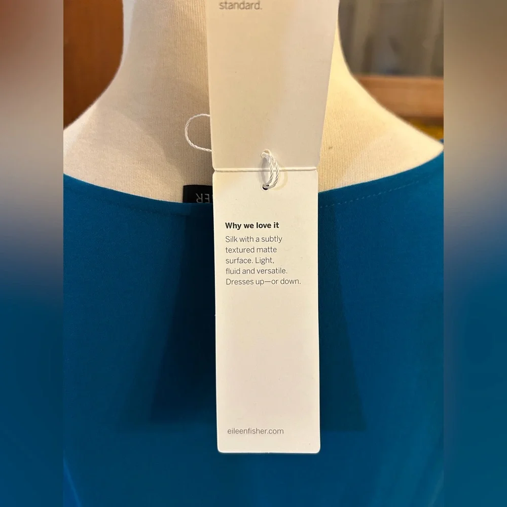 EILEEN FISHER Silk Georgette Crepe V-Neck Dress in Jewel. Size XL NWT - Picture 11 of 14